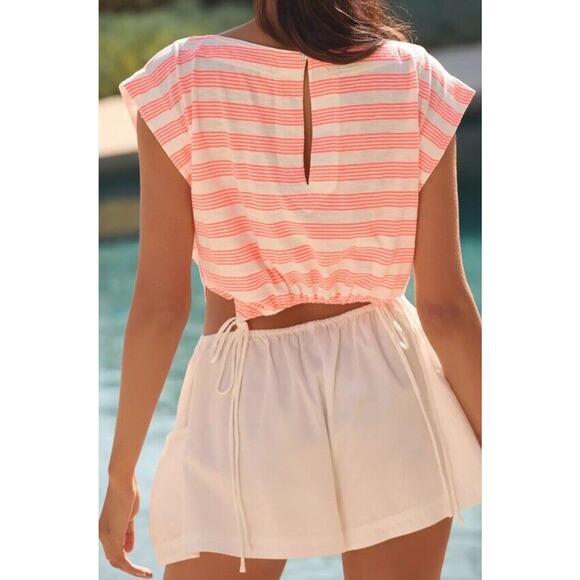 ANTHROPOLOGIE‎ CUTOUT ROMPER Striped Preppy Pockets Boho NWT XL - Picture 6 of 7
